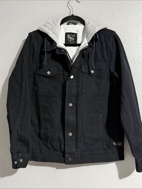 VTG Vans X AV Edict Black Denim Jacket with Light Gray Hooded Liner